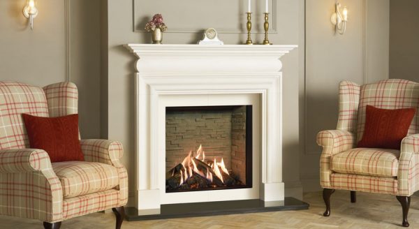 Edge front with ledgestone lining and cavendish mantel