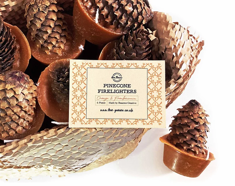 Pinecone Firelighters <br /> (Orange & Frankincense)<br />£11<br /><font size="2">10 Wax Pinecones</font>