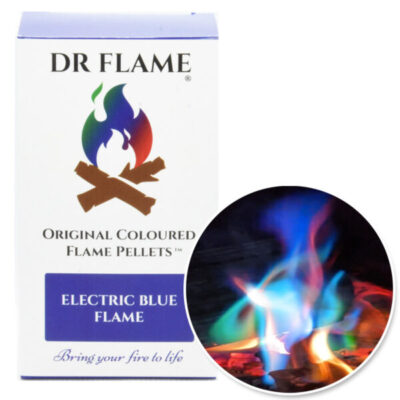 Dr Flame <br /> Blue Pellets<br />£15<br /><font size="2"> A soft pastel blend of mid-blues to greens, emerald, turquoise and aquamarine Suitable for all indoor and outdoor wood fires.</font>